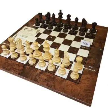Ensemble complet Staunton Elegance III avec échiquier en loupe de bruyère et pièces en bois de rose