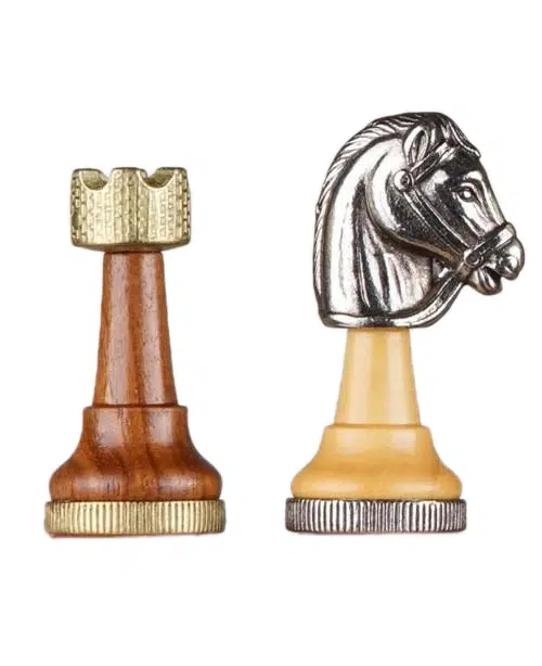 Ensemble Copa Cabana Echiquier en Bois et Cuir véritable et Jeu d'Echecs en Bois et Métal – Image 7