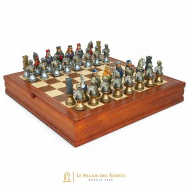 Ensemble buste médiéval complet sur échiquier en érable et noyer avec coffret
