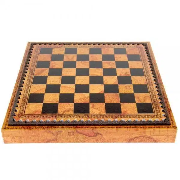 Échiquier Florentine II fermé, coffret en similicuir motif carte ancienne