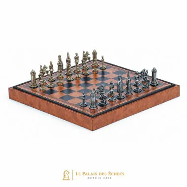 Ensemble Camelot Roi Arthur sur coffret en bois posé en diagonale