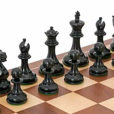 Pièces noires du jeu Competition Compact vues en gros plan sur l'échiquier
