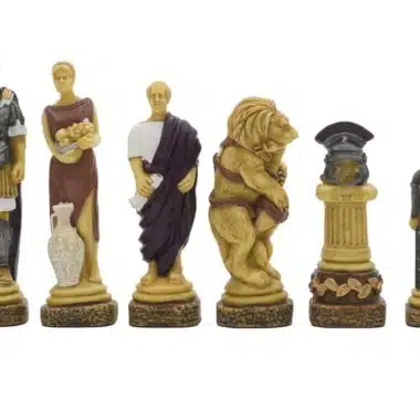 Pièces Spartacus I détaillées : gladiateur, vase, lion et colonne romaine