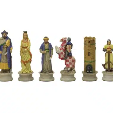 Ensemble Croisade II Echiquier en Bois d'Orme et de Bruyère et Jeu d'Echecs en Résine Peint à la Main – Image 13