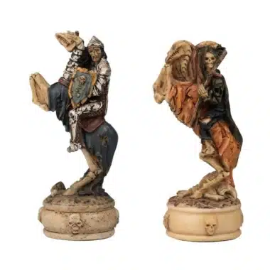 Ensemble Mort-Vivant III Echiquier en Similicuir Ancien Monde Avec Rangement et Jeu d'Echecs en Résine Peint à la Main – Image 18