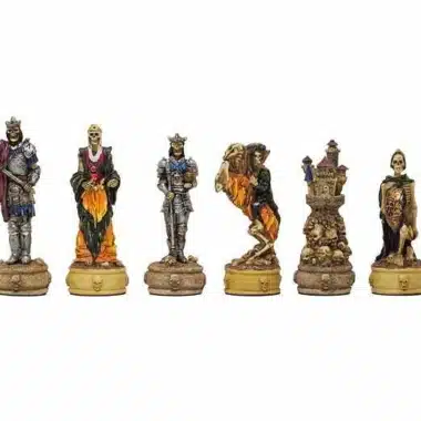 Ensemble Mort-Vivant III Echiquier en Similicuir Ancien Monde Avec Rangement et Jeu d'Echecs en Résine Peint à la Main – Image 13