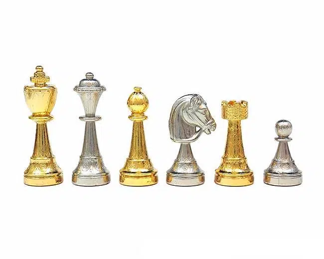 Jeu d'Echecs en Métal Plaqué Or et Argent "Classic Flower"