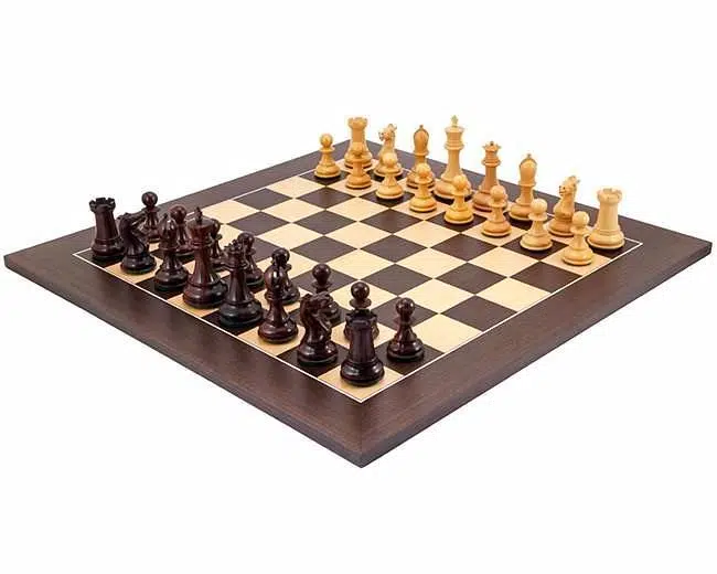 Ensemble complet Sandringham, échiquier wengé et pièces en bois de rose doré
