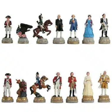 Pièces d'échecs en étain peint à la main représentant soldats de la Guerre d'Indépendance