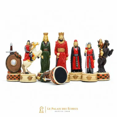 Pièces d'échecs Anglais et Écossais détaillées, roi, dame et cavalier