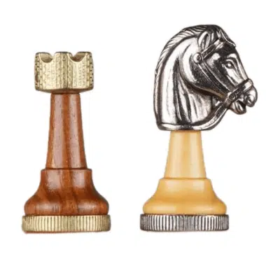 Jeu d'Echecs en Bois et Metal Staunton et Echiquier en Bois Foncé – Image 7
