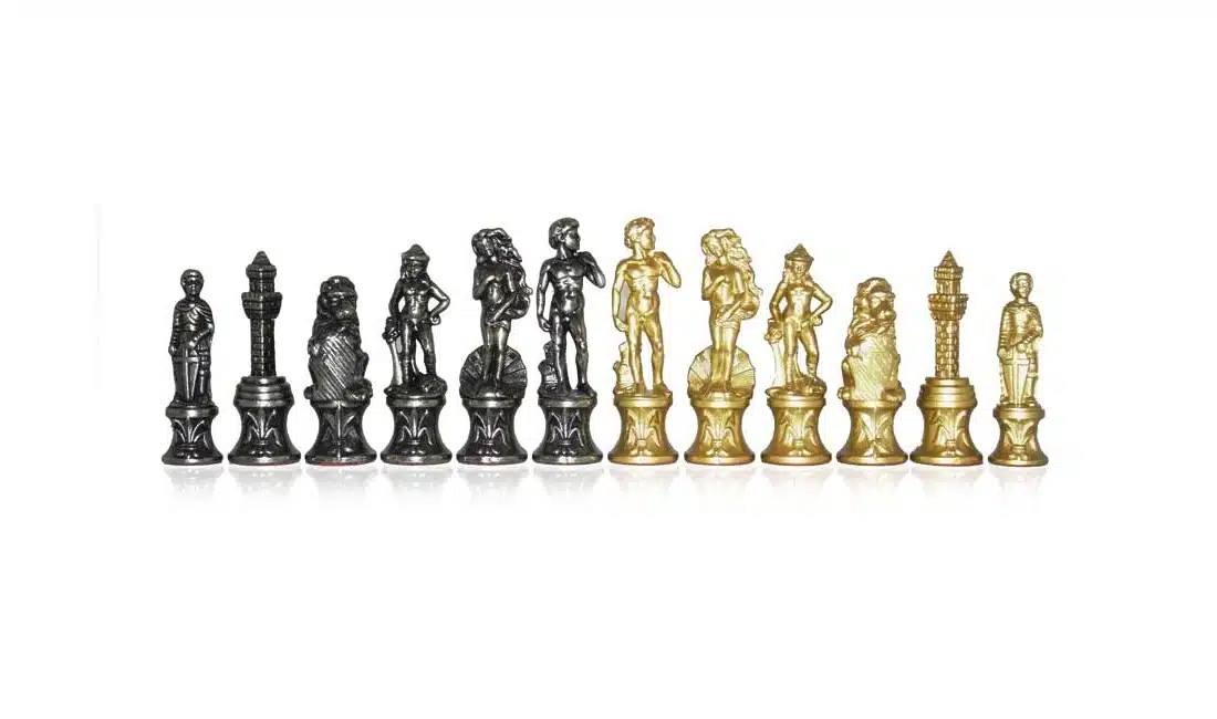 Jeu d'Échecs Florentin - Échiquier Effet Laiton à Cadre en Bois & Pièces en Métal – Image 2