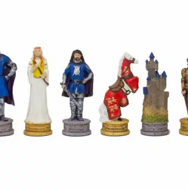 Pièces d'échecs figurines Roi Arthur peintes à la main, personnages et château