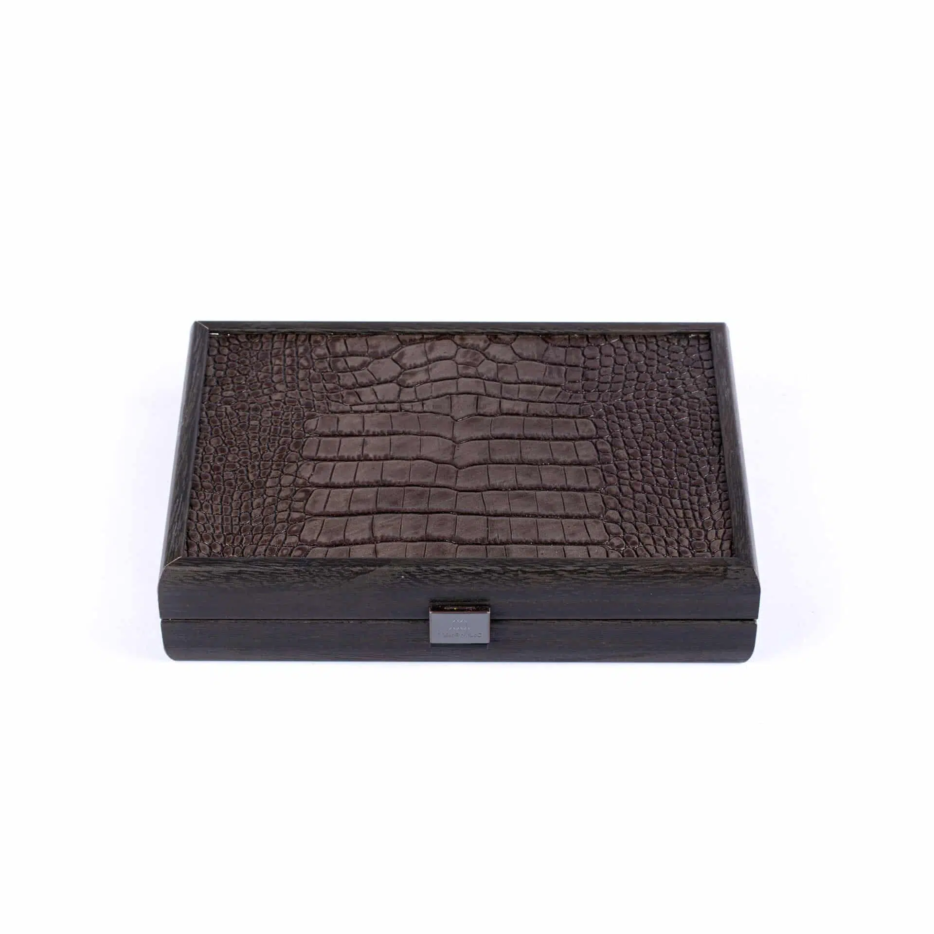 Set de Domino Gris Foncé - Coffret en Cuir Effet Crocodile et en Bois
