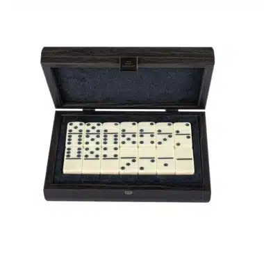 Set de Domino Gris Foncé - Coffret en Cuir Effet Crocodile et en Bois – Image 2