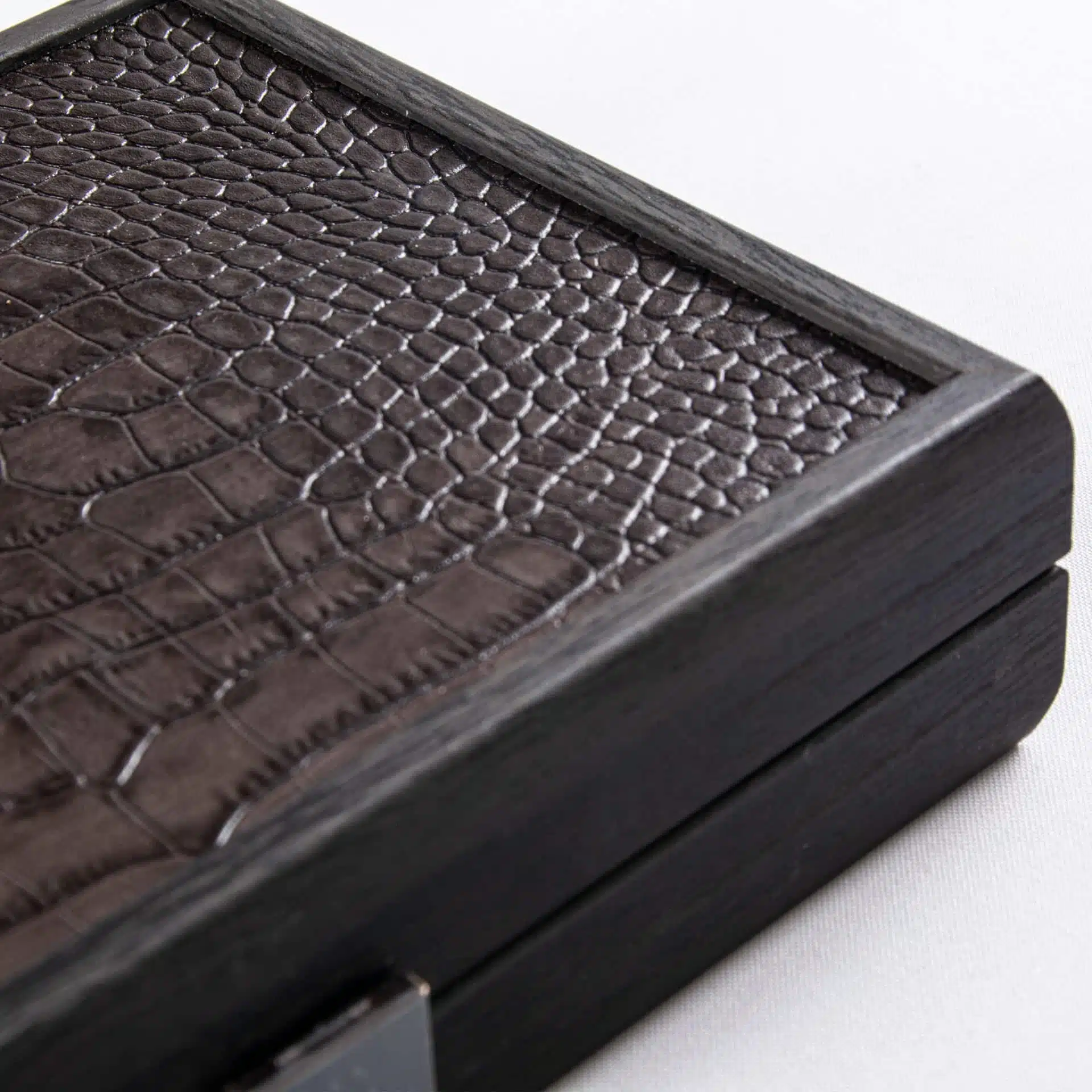 Set de Domino Gris Foncé - Coffret en Cuir Effet Crocodile et en Bois – Image 4