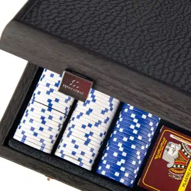 Ensemble de Poker 300 Jetons - Coffret en Bois Noir avec Couvercle en Similicuir Noir – Image 3