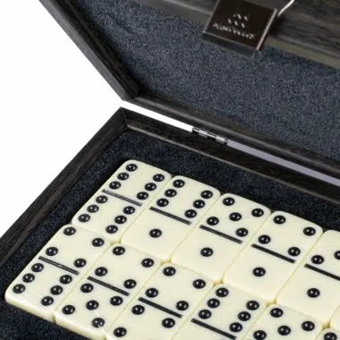 Set de Domino Gris Foncé - Coffret en Bois et en Similicuir – Image 3