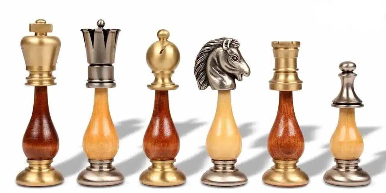 Jeu d'Echecs Grand Oriental - Échiquier en Bois de Bruyère et Bois d'Orme & Jeu d'Echecs en Laiton Massif et Bois – Image 3