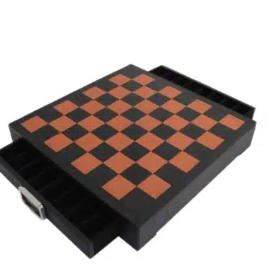 Jeu d'Echecs Renaissance Florentin en Métal & Échiquier en Cuir Véritable avec Tiroir de Rangement – Image 6