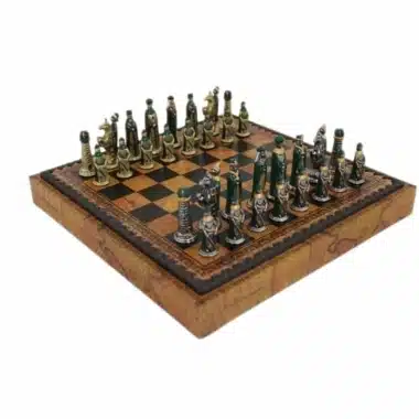 Jeu d'Echecs Médiéval - Échiquier & Jeu de Dames en Similicuir avec Compatiment de Rangement & Jeu d'Echecs en Métal