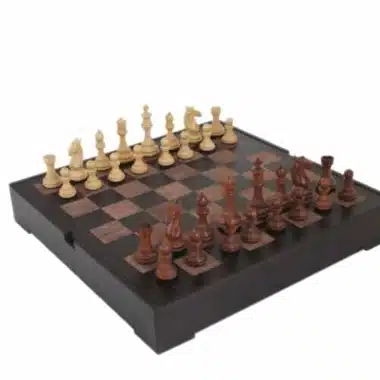 Jeu d'échecs Staunton en bois de rose sur échiquier en cuir véritable