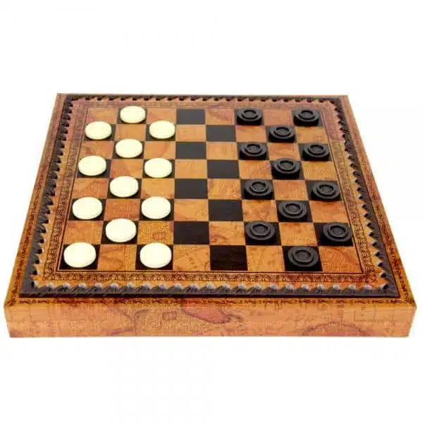Jeu d'échecs Romains vs Barbare - Échiquier, Jeu de Dames et Backgammonen en Similicuir avec compartiment de rangement & Jeu d'Échecs en Métal et Bois – Image 6
