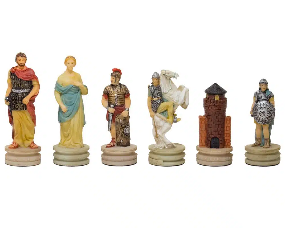 Jeu d'échecs Romains VS Grecs en Résine et Échiquier en Bois de Bruyère Bleu et Blanc – Image 5