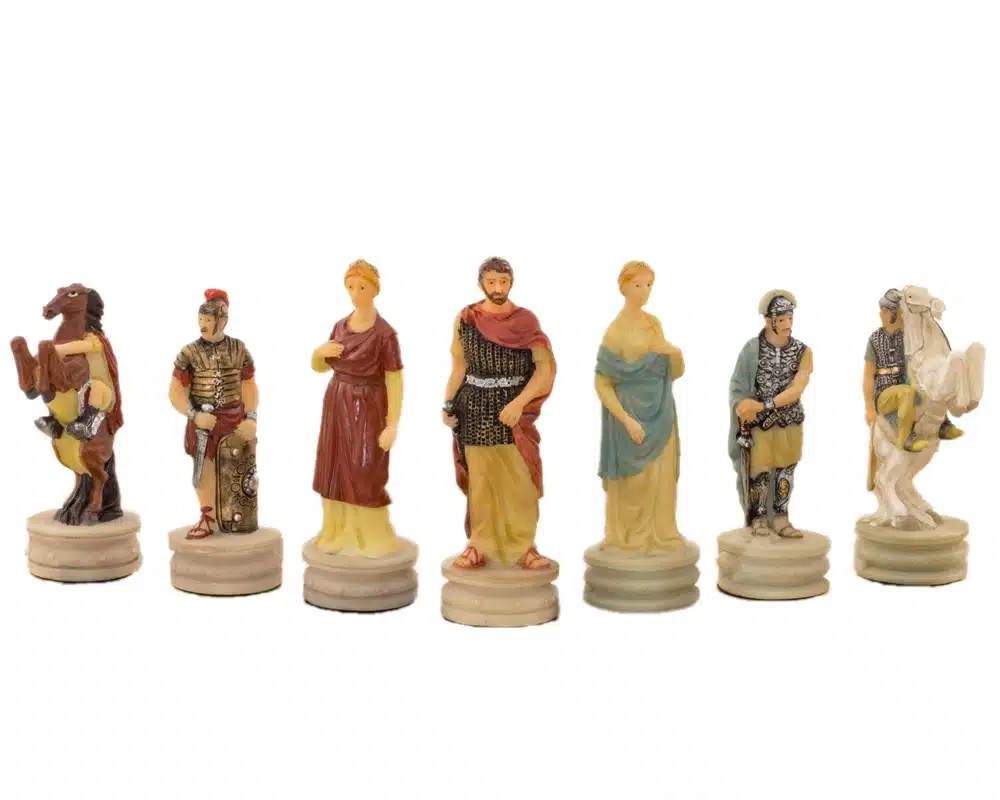 Jeu d'échecs Romains VS Grecs en Résine et Échiquier en Bois de Bruyère Bleu et Blanc – Image 4