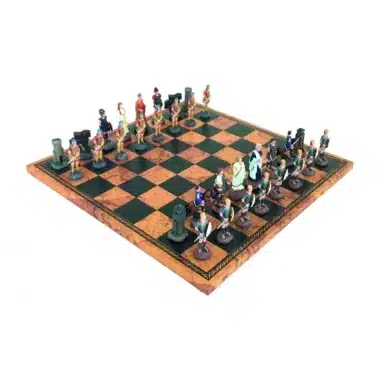 Jeu d'Echecs Mythologie Grecque en Etain et Échiquier en Similicuir
