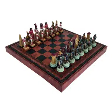 Jeu d'Echecs Romains VS Égyptiens en Résine & Échiquier en Similicuir avec Compartiment de Rangement