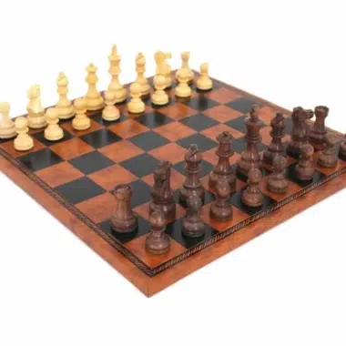 Jeu d'échecs en bois d'acacia complet sur échiquier en similicuir marron