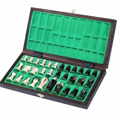 Jeu d'Echecs et Echiquier en Bois Pliant avec Rangement – Image 2