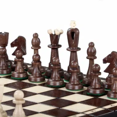 Jeu d'Echecs en Bois et Echiquier Pliable en Bois avec Rangement – Image 4