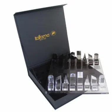 Jeu Echecs Cube Design Gris et Translucide Brillant en Plexiglas avec Coffret de Rangement – Image 2