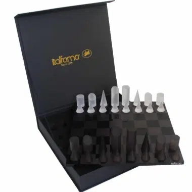 Jeu Echecs Conique Moderne Gris et Blanc en Plexiglas avec Coffret de Rangement – Image 2