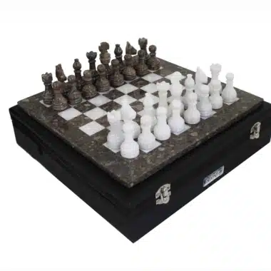 Jeu d'Echecs en Marbre Gris et Blanc 30x30cm – Image 4