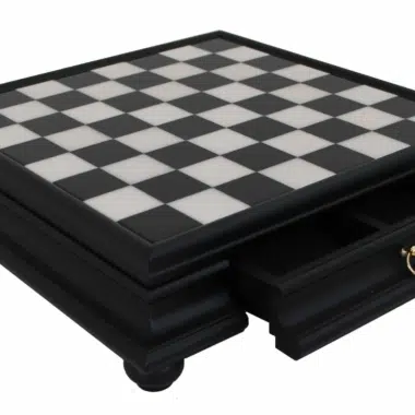 Jeu d'Echec Noir et Blanc en Bois et Echiquier Noir sur Pied avec Tiroir – Image 7
