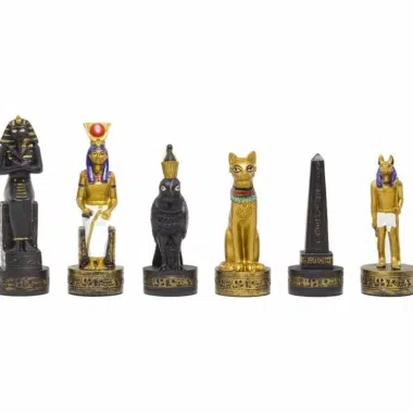 Pieces d Echecs Egypte et Echiquier en Bois avec Rangement – Image 4