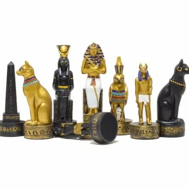 Pieces d Echecs Egypte et Echiquier en Bois avec Rangement – Image 3