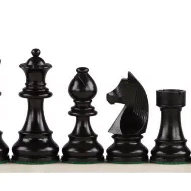 Pièces noires Chevalier Allemand alignées : dame, fou, cavalier et tour sur fond blanc