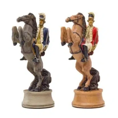 Cavaliers à cheval des deux camps, détail des figurines en résine peinte