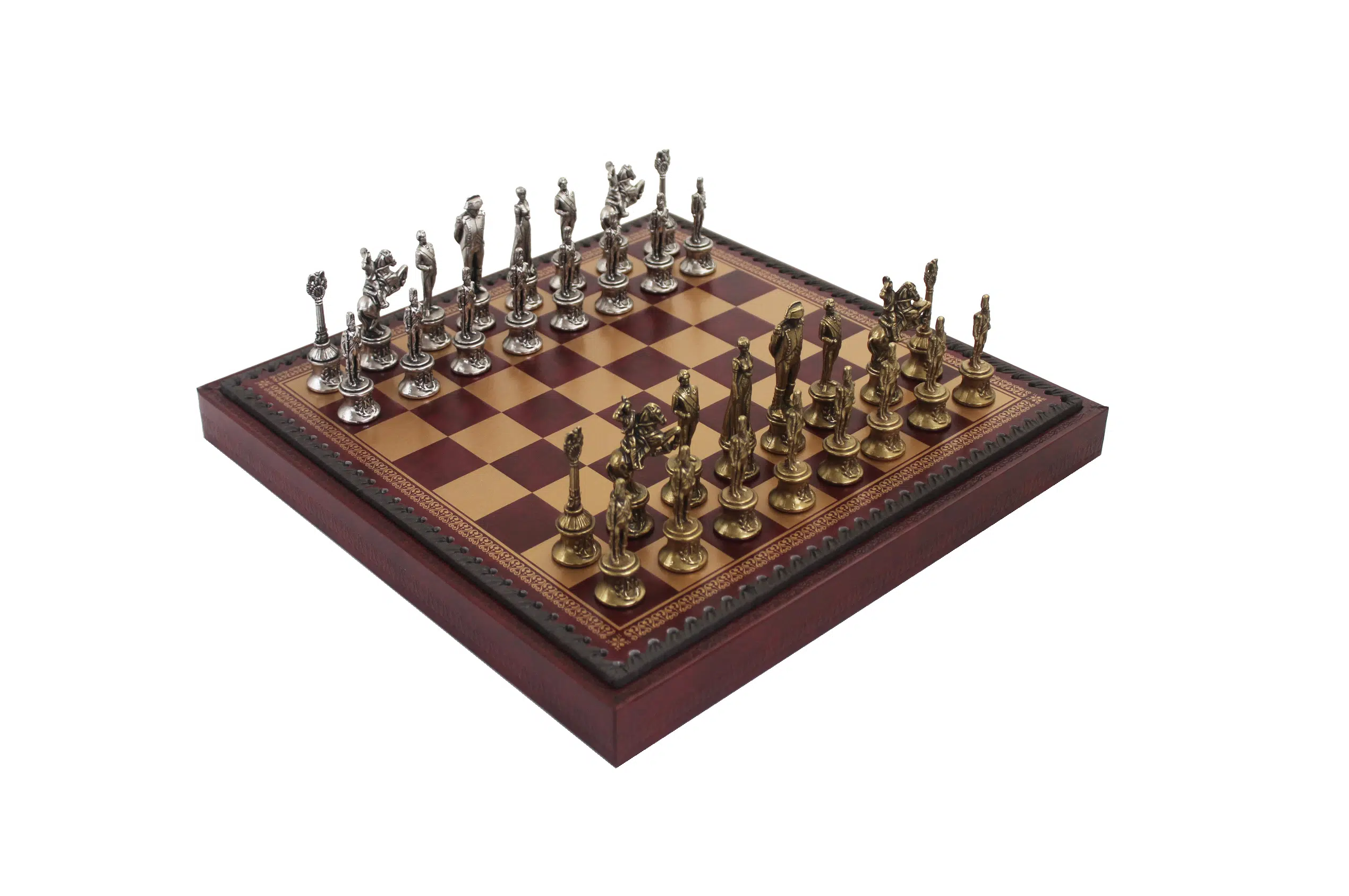 Ensemble Jeu d'Échecs Napoléon et Échiquier en Similicuir avec Compartiments de Rangement