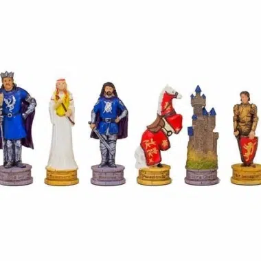 Ensemble Jeu d'Échecs Roi Arthur en Résine et Échiquier en Similicuir Bleu – Image 5