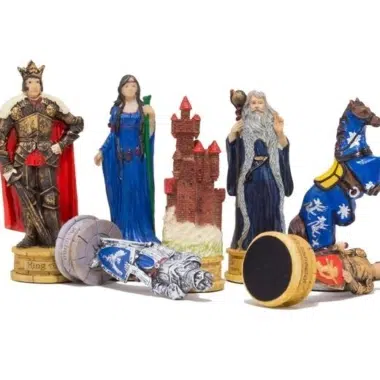 Ensemble Jeu d'Échecs Roi Arthur en Résine et Échiquier en Similicuir Bleu – Image 4