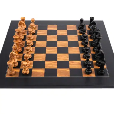 Pieces d'Echecs en Bois d'Olivier et de Buis et Echiquir en Bois d'Olivier et de Tulipier Noir avec Coffret de Rangement – Image 7