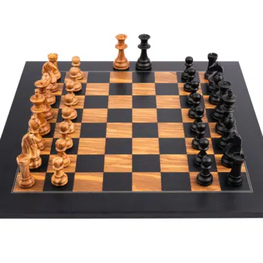 Pieces d'Echecs en Bois d'Olivier et de Buis et Echiquir en Bois d'Olivier et de Tulipier Noir avec Coffret de Rangement – Image 2