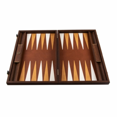 Backgammon en Cuir Véritable Marron avec Pions en Nacre – Image 5