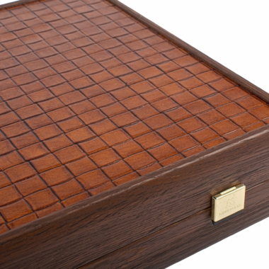 Backgammon en Cuir Véritable Marron avec Pions en Nacre – Image 6