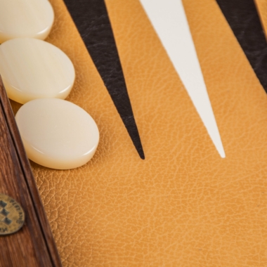 Backgammon de Luxe en Cuir Imitation Autruche Marron avec Pions en Nacre – Image 4